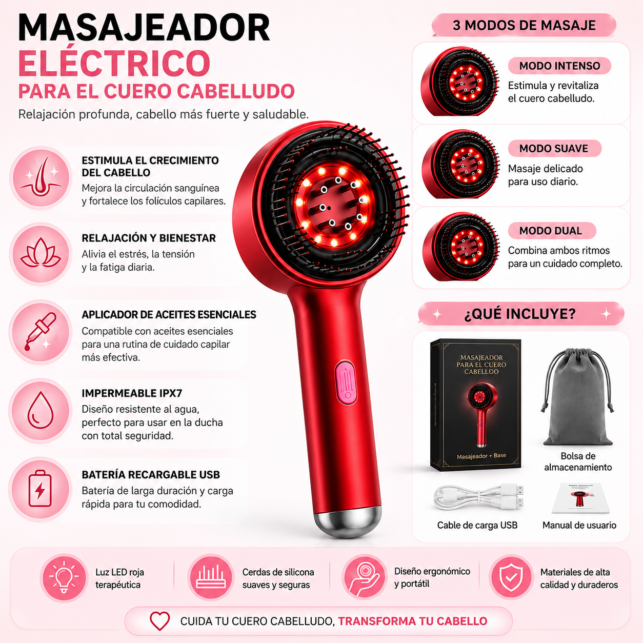 Cepillo de masaje eléctrico para el cuero cabelludo